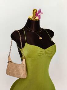 Amplova 褶饰胸部交叉露背吊带迷你连衣裙 - 綠色 - 查看 6