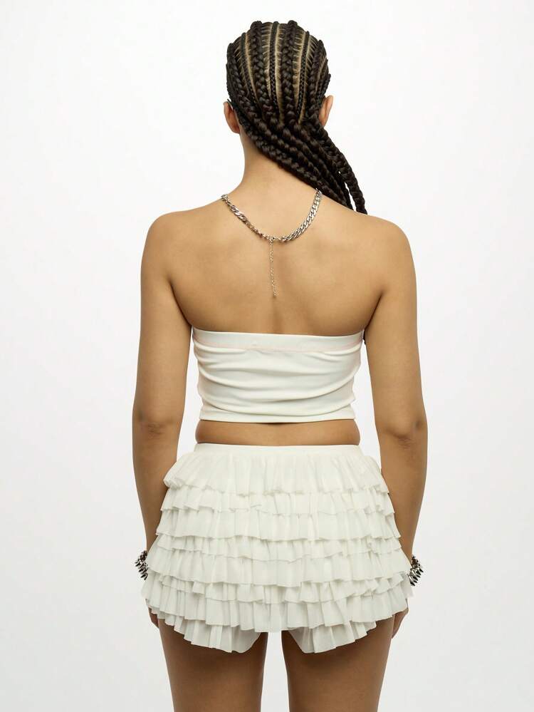 SUMWON WOMEN Top corto bandeau sin tirantes de jersey fruncido