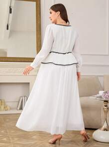 Modelyn Square Neck Elegant Plus Size 2 In 1 Dress Fall Cloth For Women - White - View 2
