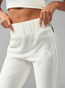 Missguided x Playboy 设计师喇叭裤运动裤弹力瑜伽舞蹈裤阔腿喇叭裤侧条纹休闲家居服秋冬 - 淺灰色 - 查看 5