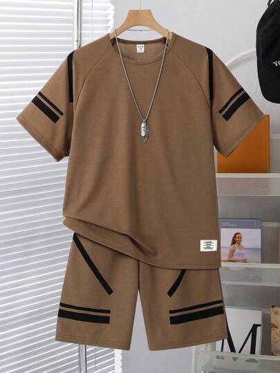 2pcs/Set Teen Boys Streetwear Casual Short Sleeve T-Shirt And Shorts, Suitable For Stylish Boys, School, Campus, College