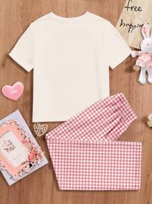 SHEIN 青少年女孩休闲简约圆领短袖休闲套装，适合夏季 - 彩色 - 查看 2