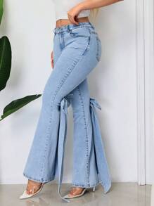 SHEIN SXY Casual Party Cute Bow Decor Women Flare Leg Jeans