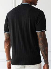 Manfinity Homme Men's Summer Casual Contrast Trim Short Sleeve Polo Shirt - Black - View 2