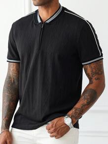 Manfinity Homme Men's Summer Casual Contrast Trim Short Sleeve Polo Shirt - Black - View 4