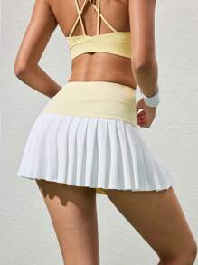 CourtClass Falda deportiva con shorts para mujeres para yoga y fitness, falda plisada cómoda con bolsillos para trabajo, casual, al aire libre y ejercicio