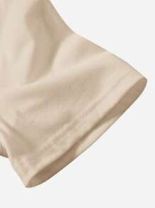 Modmama Maternity Plain Round Neck Short Sleeve Ruffle Hem Casual T-Shirt - Khaki - View 6