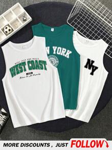 SHEIN Teen Boy Casual Minimalist Sleeveless Tank Top, Suitable For Summer