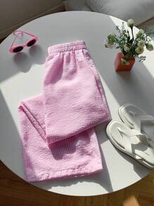 Comfortcana Red Woven Striped Women Long Pants, Fashionable For Summer