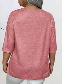 Plus Size Women Tie-Dye Print Patchwork Short Sleeve T-Shirt, 2 In 1 - Baby Pink - View 2