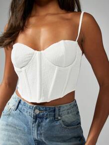 MISSGUIDED كروب توب إكسسوارات أنيقة بتصميم الصدرية الهيكلي المخطط أكمام بلا أكمام، بلايز اختيارية لحفلات الصيف وحفلات المساء