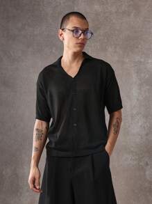 SUMWON Polo de punto de manga corta y abotonado, de ajuste contemporáneo slim, con textura de malla, ideal para capas en primavera y verano - Blanco - Ver 5