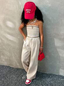 Coolane Kids Tween Girls Spring/Summer 2pcs Set Girl Contrast Color Bandeau Top And Pants