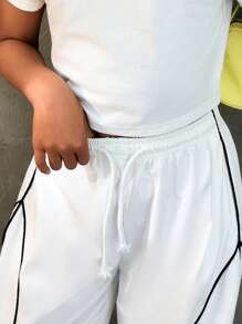 Coolane Kids Tween Girls 春夏街头风格女孩休闲套装，包含 T 恤和阔腿裤 - 白色 - 查看 3