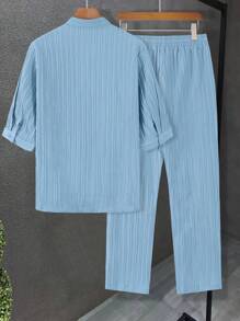 Manfinity RSRT Conjunto informal de camisa de manga corta y pantalón largo de unicolor para hombres