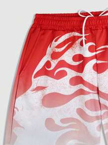 ROMWE MEN Street Life Men Summer Street Style Cool & Stylish, Mesh Fabric Shorts, Flame Print Short Sleeve T-Shirt, Retro Red Star Elements - Black - View 7