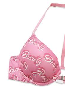 Notgurli 3/4 Cup Push-Up Underwired Front-Closure Pink Floral Print Young Girl's Backless Lingerie Bra, Pink Dailywear For Back To School, Music Festivals, Parties, Kawaii - Pink - View 9