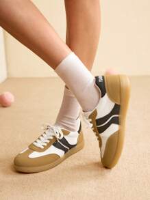 CUCCOO EASI Fashionable Women Casual Color Block Flat Sneakers For Everyday Wear - Camel - View 1