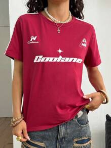 Coolane Lễ hội âm nhạc hòa nhạc mùa hè dành cho nữ Streetwear Vintage Graphic Burgundy Fitted Tees - Màu Đỏ Sâu - Xem 2