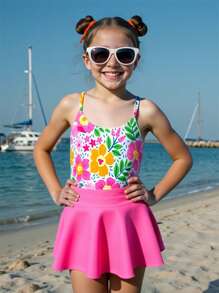 Random Floral Print Skirt Tankini Swimsuit For Young Girls Clothes Set Toddler Girls Outfit Sets Toddler Clothes 4t Toddler Girl Clothes 6t - Multicolor - View 3