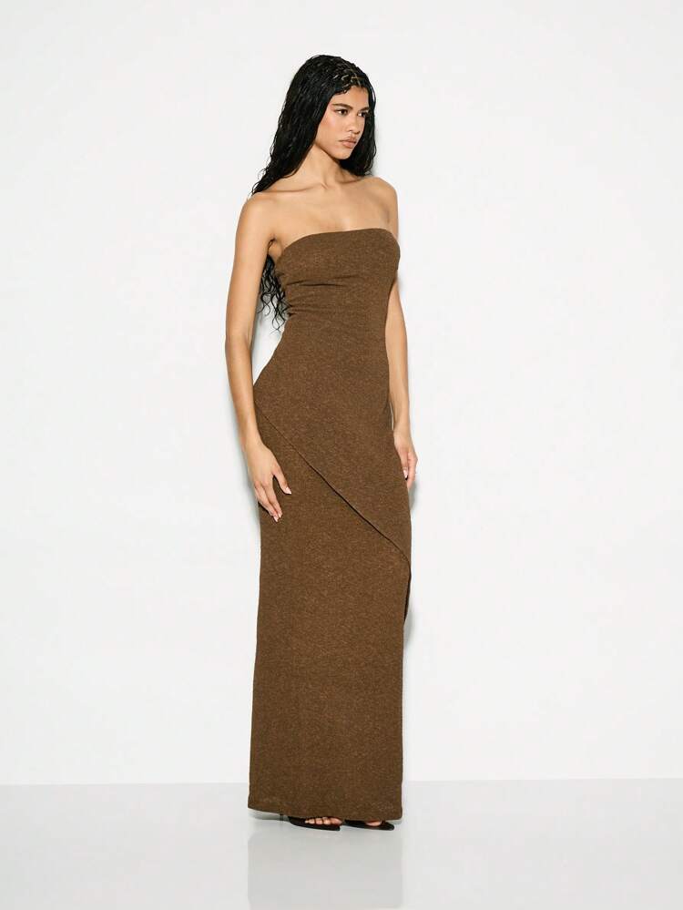 KIZN Casual Ribbed Knit Maxi Column Silhouette Skirt