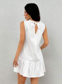 Vestido minimalista informal con flecos, moño en la espalda, para mujer, prenda de vestir de uso diario a la moda - Blanco - Ver 2