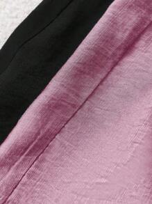 Chiquease 2pcs Solid Color Casual Commuting Travel High Waist Paper Bag Style Shorts - Multicolor - View 6