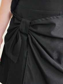 SHEIN Tween Girls 2 bucăți uni guler volanat bluză cu mâneci bufante și seturi de pantaloni pantaloni cu fundă asimetrică, elegant franțuzesc, înapoi la școală, stil dulce doamnă