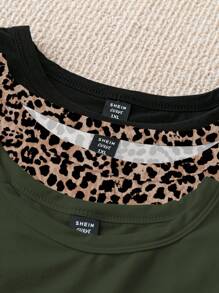 SHEIN LUNE Atasan Kasual Tanpa Lengan Leher Bulat Ukuran Besar, Kaos Motif Cheetah Minimalis untuk Pemakaian Sehari-hari - MultiWarna - View 5