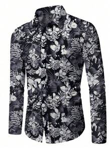 Manfinity Homme Men's Business Commuting Floral Print Long Sleeve Shirt - Multicolor - View 5