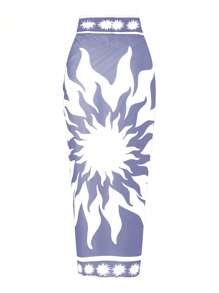 Swim Oasis 2025 女式连体泳衣，带印花网眼罩衫，海滩度假夏季休闲泳装套装