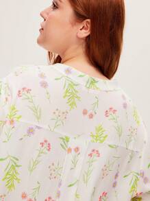 LUVLETTE Conjunto de pijama de mujer con top de manga corta con botones y pantalones cortos con estampado floral en tela de rayón suave, ideal para vacaciones. Pantalones con bolsillos, lencería y ropa interior para novia