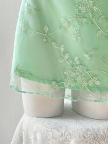 Elamini 女式绿色花卉刺绣半透明网眼裙，春夏 - 綠色 - 查看 3