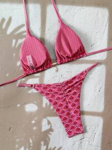 Swim Mod Set de 2 piezas Nuevo bikini de tanga con estampado floral multicolor para mujer, conjunto de traje de baño para playa y resort