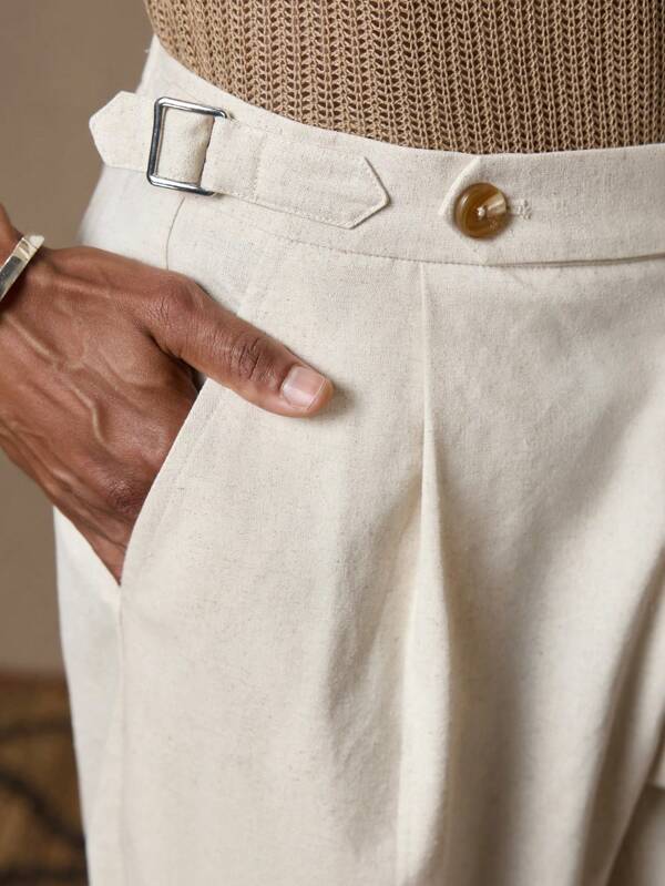 AKNOTIC AKNOTIC X Nawaf Alabid Men's Linen Woven Casual Elastic Waist Straight Leg Pants, Suitable For Summer, Vacation, Daily Wear, Party, Couples, Gifts, School, Fall