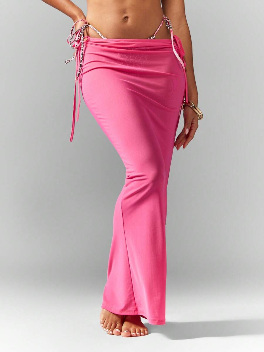 MISSGUIDED 系带长款沙滩罩衫纱笼裹身裙泳衣罩衫度假装夏季度假泳池派对长裙沙滩装 - 粉色 - 查看 1