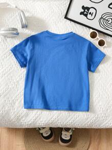 SHEIN Young Boys' Casual Cute Cartoon Rabbit Print Short Sleeve T-Shirt, Versatile For Spring And Summer - Blue - View 4