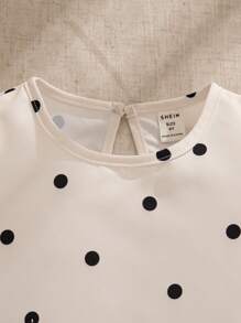 SHEIN Young Girl Sweet & Cute Polka Dot Print Puff Sleeve Top And Double Layer Cake Skirt Full Outfit, Summer, Suitable For Parties - Apricot - View 6