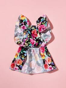 PETSIN 1pc Ditsy Floral Pattern Print Sleeveless Dog Dress, Cute Romantic Rose Print, Universal Pet Clothes