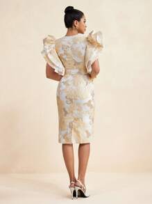 TIYA Elegant Jacquard Faux Pearl Neck Big Sleeve Dress With Waist Belt Women Summer Set - White - View 2