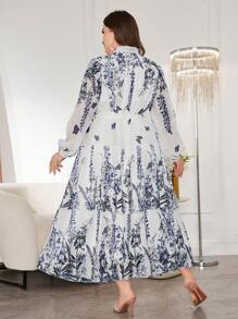Modelyn Elegant Romantic Chiffon Plus Size Dress - Royal Blue - View 2