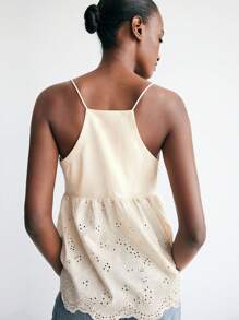 Maija Apricot V-Neck Ruffle Design Women's Tank Top, Stylish & Versatile, Suitable For Music Festival In Fall. - Apricot - View 3
