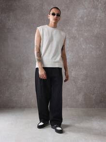 SUMWON Canotta senza maniche in maglia, top muscolare casual, canotta a costine, maglia estiva sportiva, basic per allenamento, design urbano di moda - Albicocca - Visualizzare 3