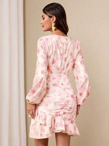 Chiquease Women's Elegant Ditsy Floral V-Neck Short Dress Fall Cloth For Women