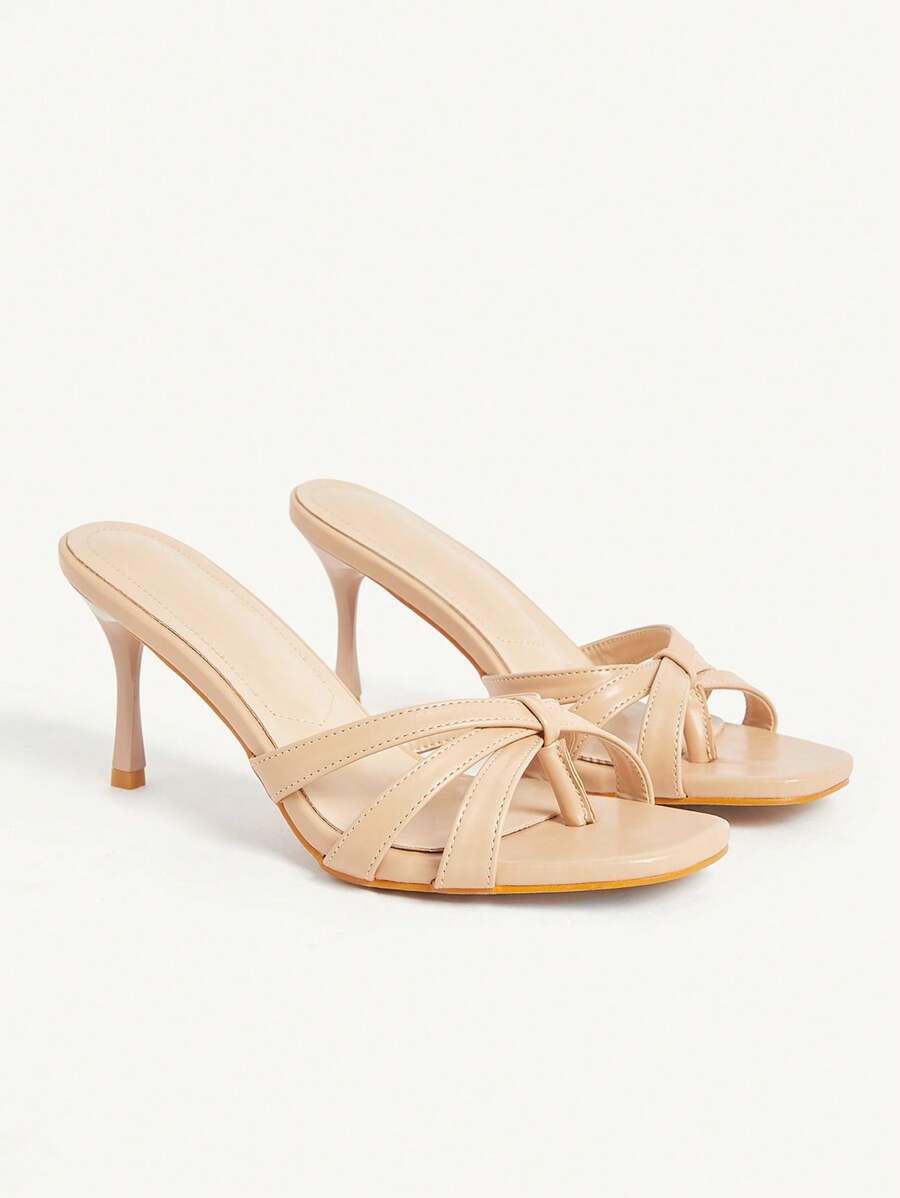 CUCCOO CHICEST 女士夏季新款交叉带方头细高跟优雅时尚杏色人造皮革女士高跟凉鞋，适合下午茶、度假和办公室穿着