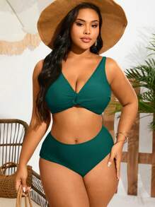 Swim Lushoire Set di costumi da bagno tinta unita oversize, include slip da bagno a triangolo, alla moda per l'estate