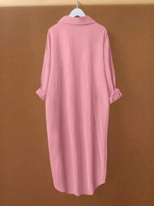 Linhara Plus Size Solid Color Long Sleeve Shirt, Fashionable For Summer - Pink - View 2
