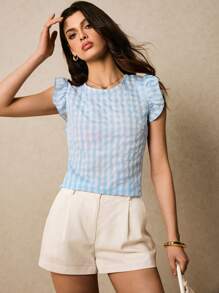 SHEIN Frenchy Summer Checkered Back Lace-Up Top, Cap Sleeve Shirt, Backless Top Casual Wear Comfortable