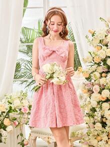 Teen Girl Summer Elegant Jacquard Butterfly Decor Suspender Dress