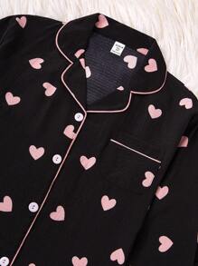 2 件装少女杏色蝴蝶印花长袖开衫和裤子，舒适休闲家居服套装 - 黑色 - 查看 6